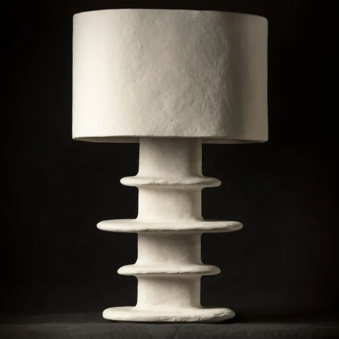 Lampe de table blanche papier maché géométrique Earth