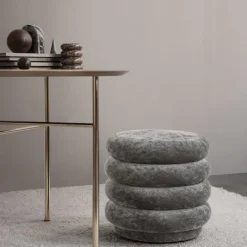 Pouf rond velours délavé