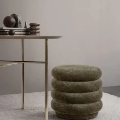 Pouf rond velours délavé