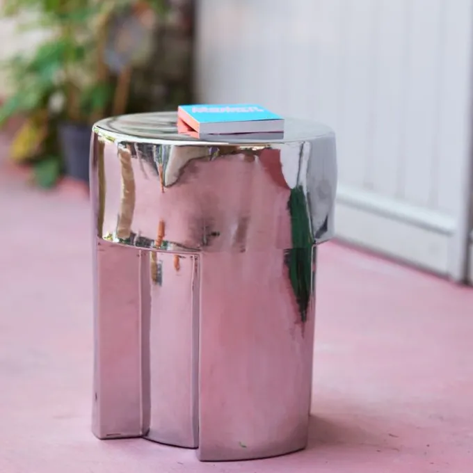Stoneware table d'appoint chrome